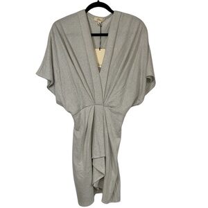 ELAN Glitter Gathered Dolman Sleeve Mini Dress In Silver, size XS